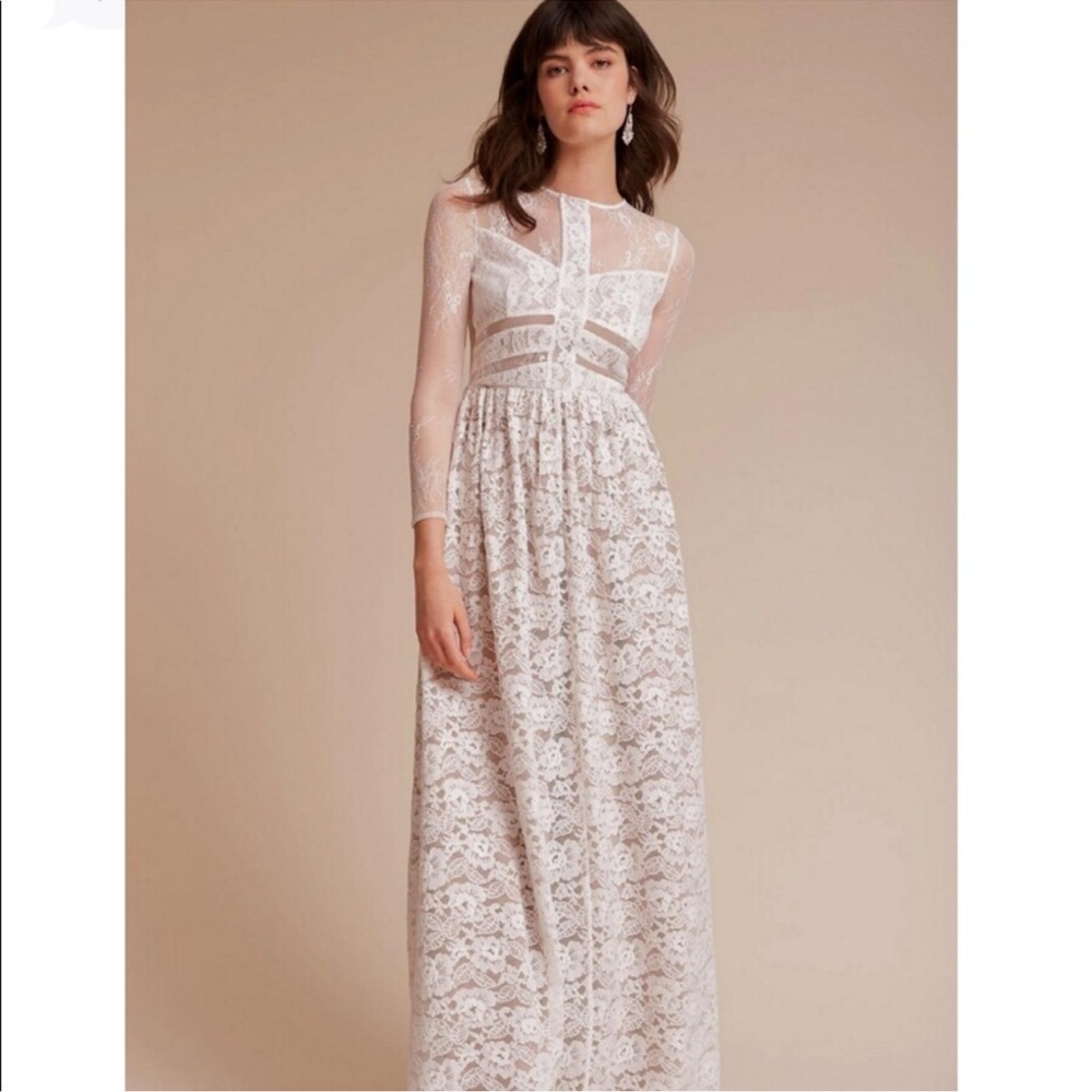 NWT Sau Lee Long-Sleeve Lace Maxi Wedding Dress Noche White Womens Size 2 - Picture 1 of 10